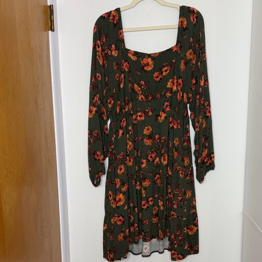 Time and Tru Green Floral Square Neck Midi Dress With Pockets Size XXL - Picture 11 of 16